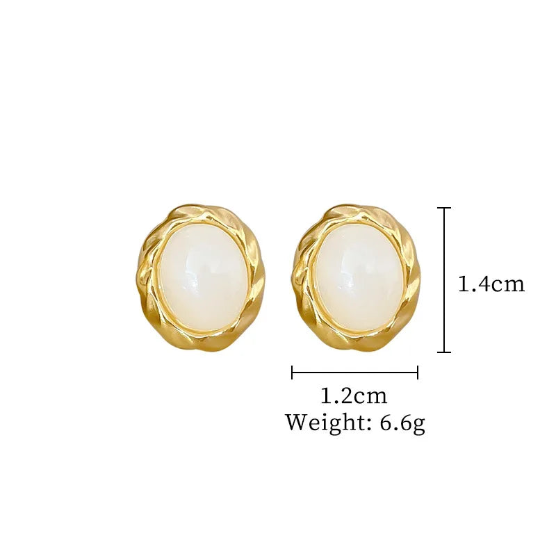 Pendientes ovalados de piedra lunar simples de Color dorado para mujeres y niñas, pendientes de acero inoxidable a la moda, accesorios diarios, regalos de joyería
