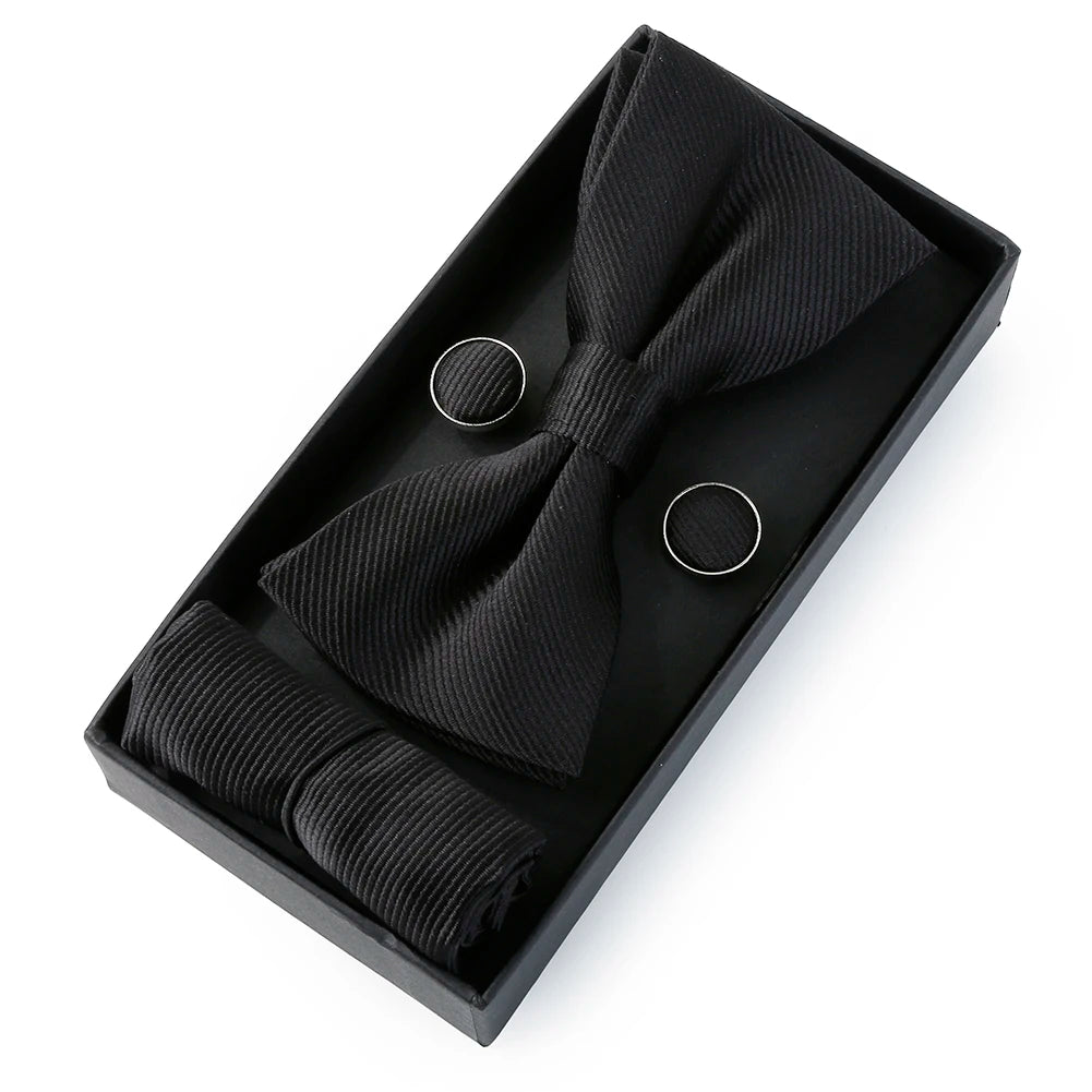 Set De Pajarita Pañuelo Gemelos Regalo Elegante Estilo Para Hombres