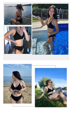 Bikini con Cordones y Cuello en V Profundo - Triangulares