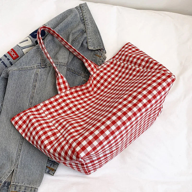 Bolso De Mano Lona Mujer Shopper A Cuadros Grande