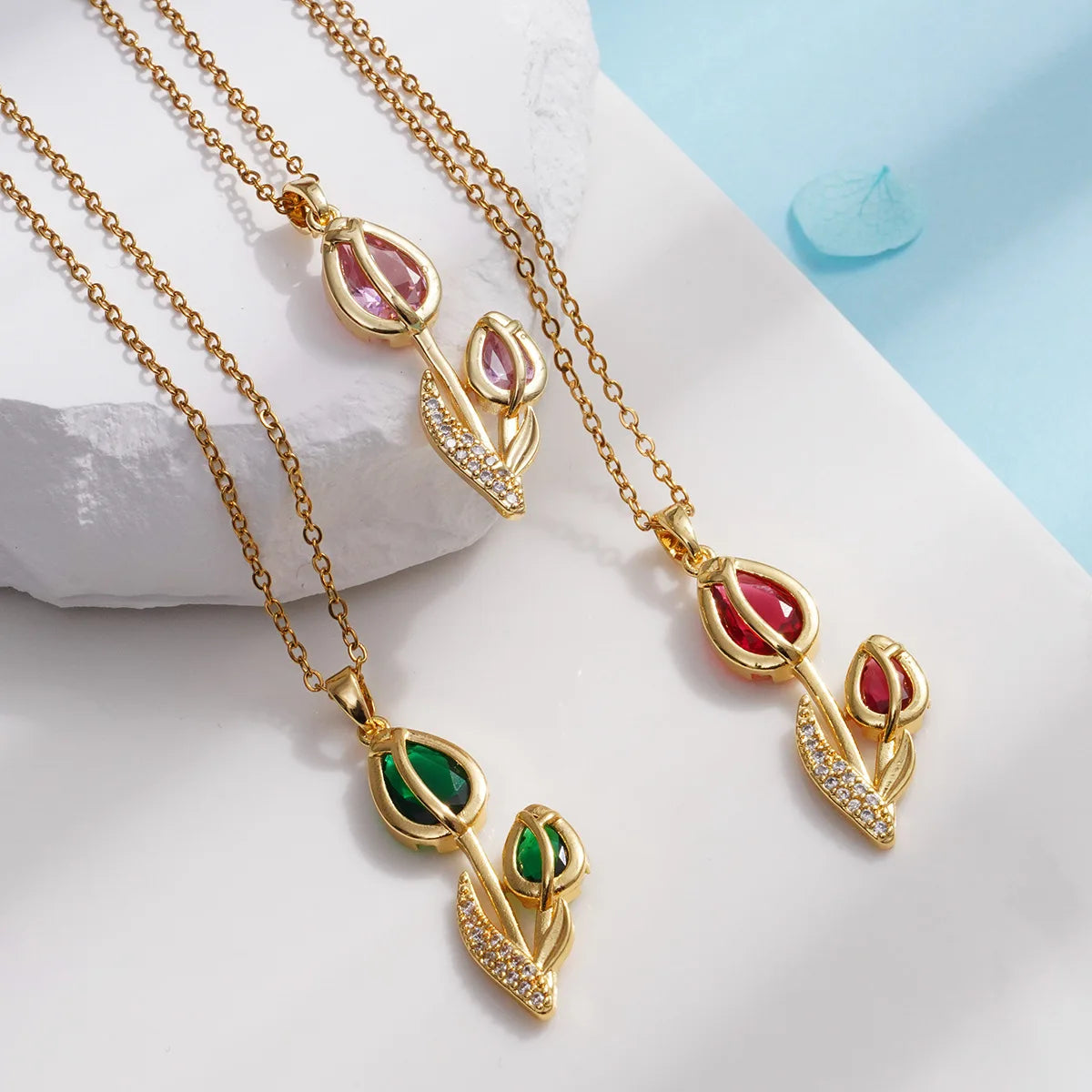 Collar Elegante Tulipán Circón ∣ Cadena Acero Inoxidable ∣ Joyería Moda Femenina