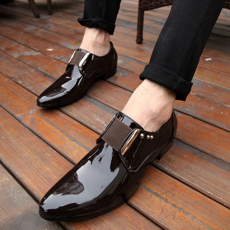 Mocasines Clásicos Hombre Charol | Punta Estrecha Sin Cordones Formales Negocios Boda