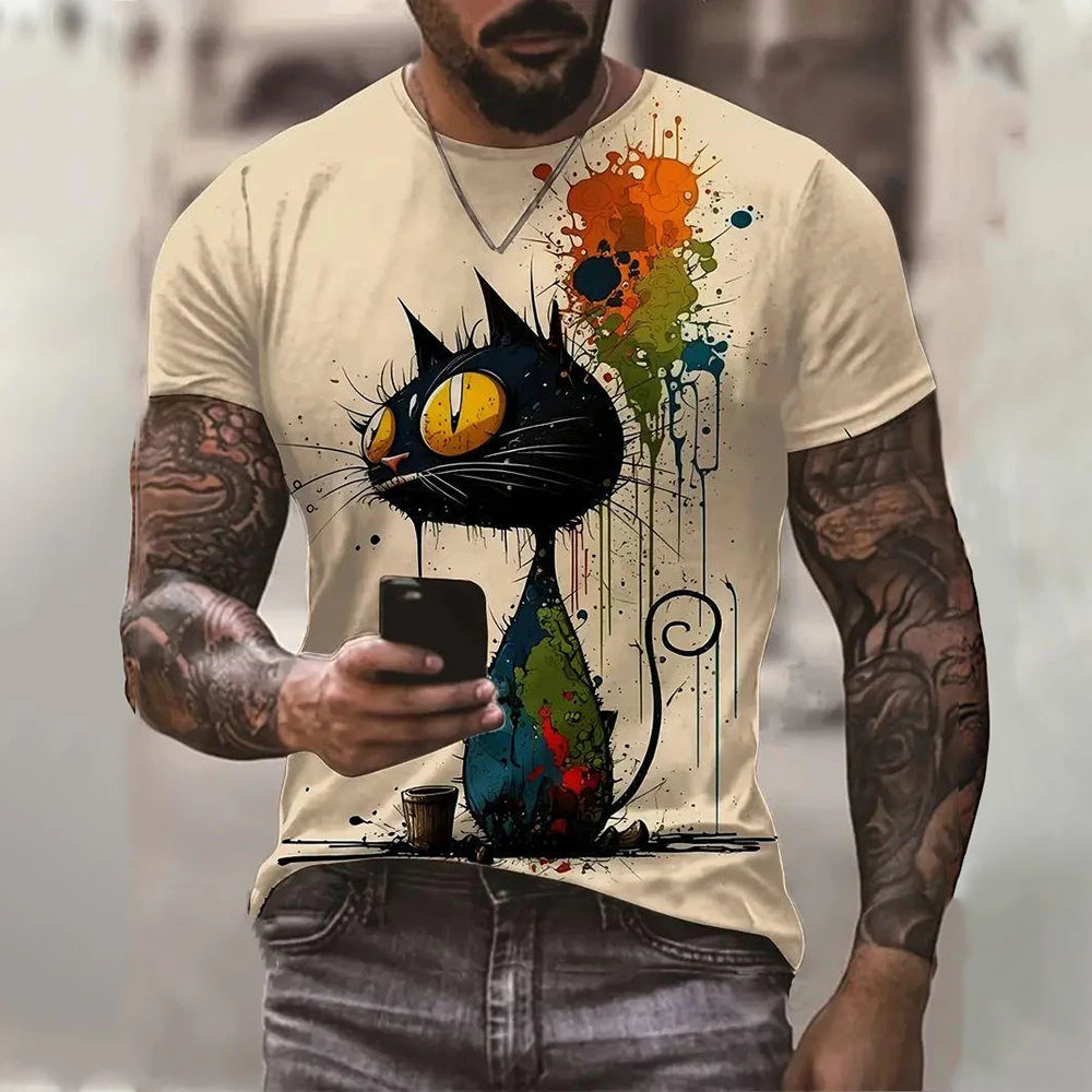 Camiseta Hombre 3D ∣ Estampado Gato ∣ Moda Oversize ∣ Cuello Redondo