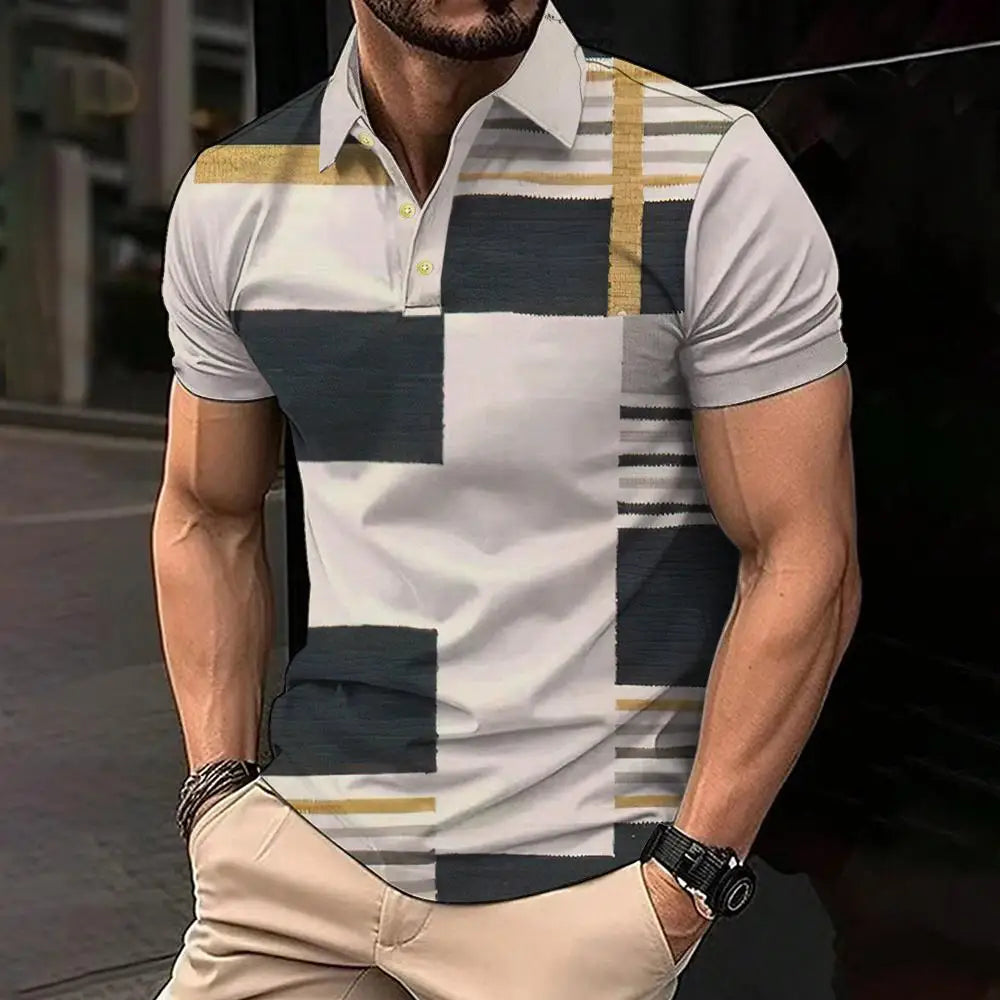 Polo Hombre Ticotrendy Vintage Estampado Celosía Manga Corta | Respirable Elegante