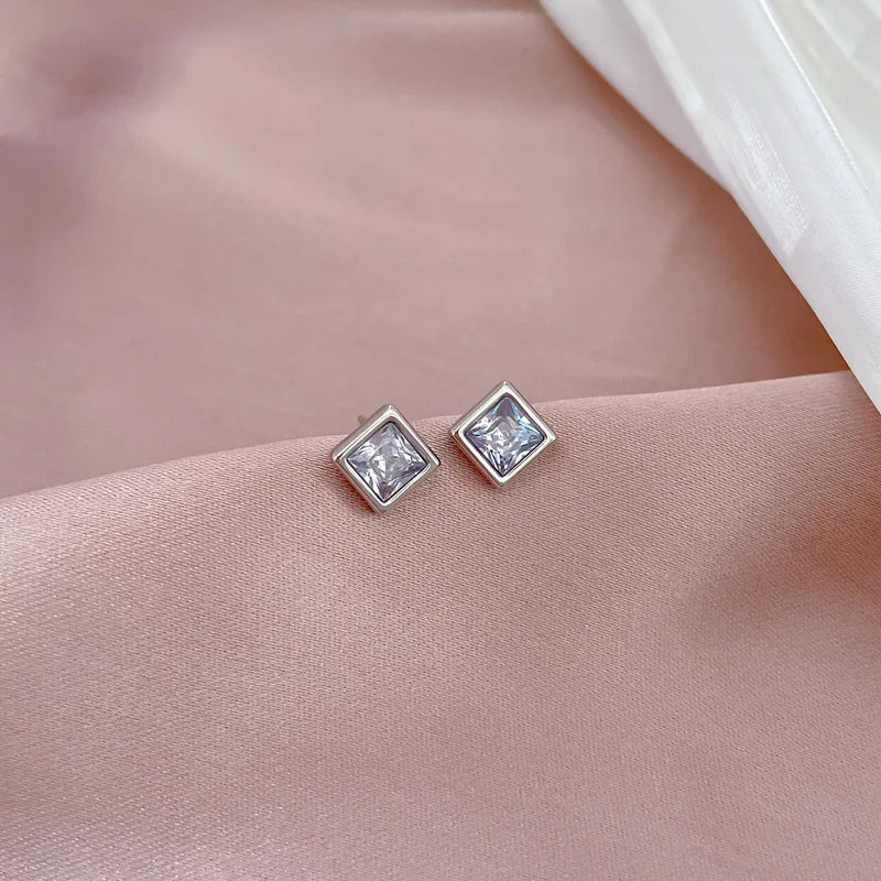 Pendientes de circonita cuadrados simples de acero inoxidable para mujeres y hombres, accesorios para las orejas geniales, accesorios de joyería, regalos