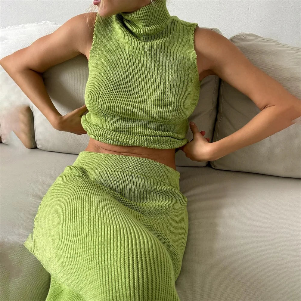 Conjunto de Falda Larga y Top de Punto | Cuello Alto | Elegante
