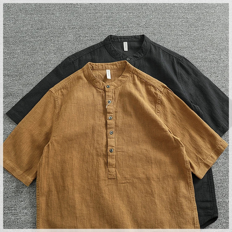 Camisa Lino Algodón Hombre | Estilo Retro | Manga Corta | Cuello Abierto | Ticotrendy Costa Rica