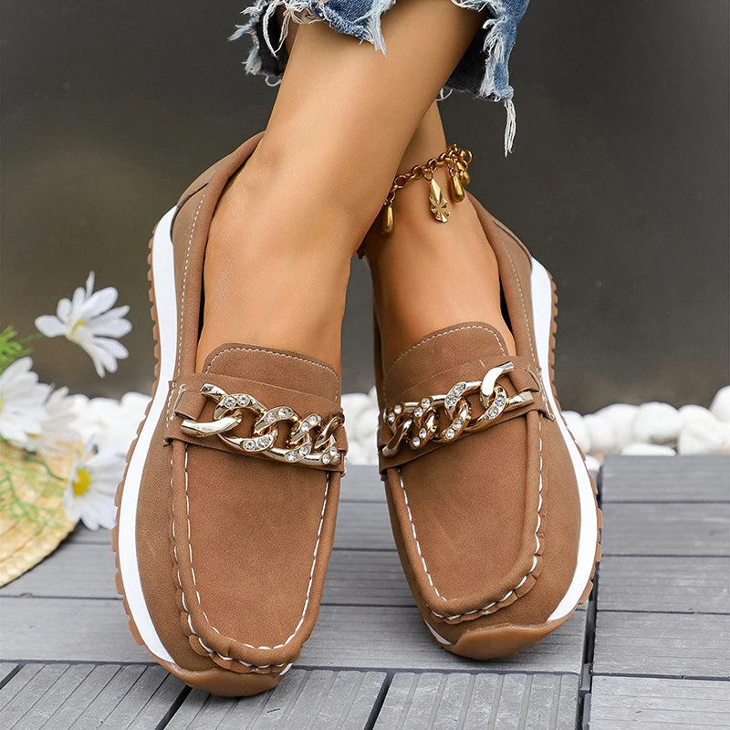 Mocasines con Plataforma y Cadena Metálica | Cuero PU | Suela Blanda Antideslizante