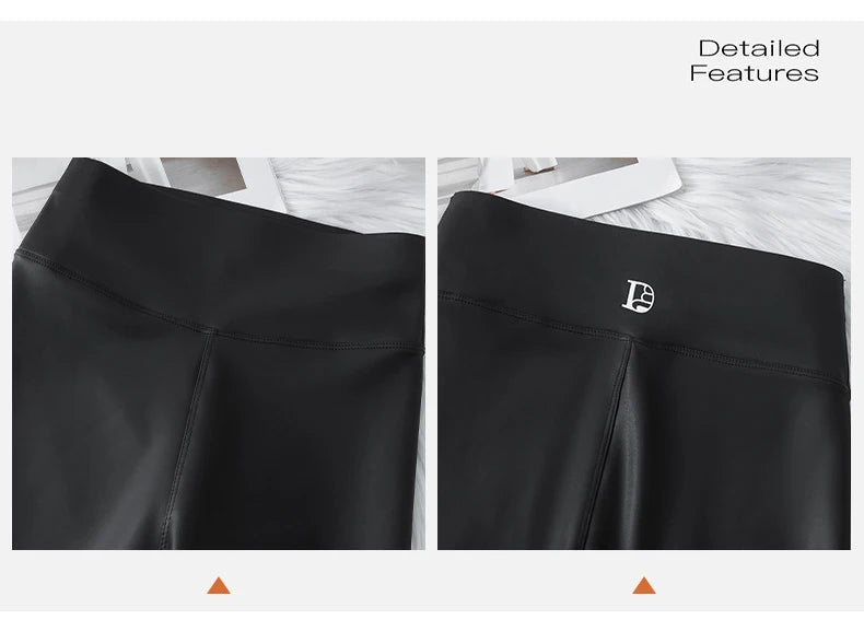 Leggings PU Cuero Invierno | Lana Fina Sexy Ajustado | Cintura Alta Elástico Cálido