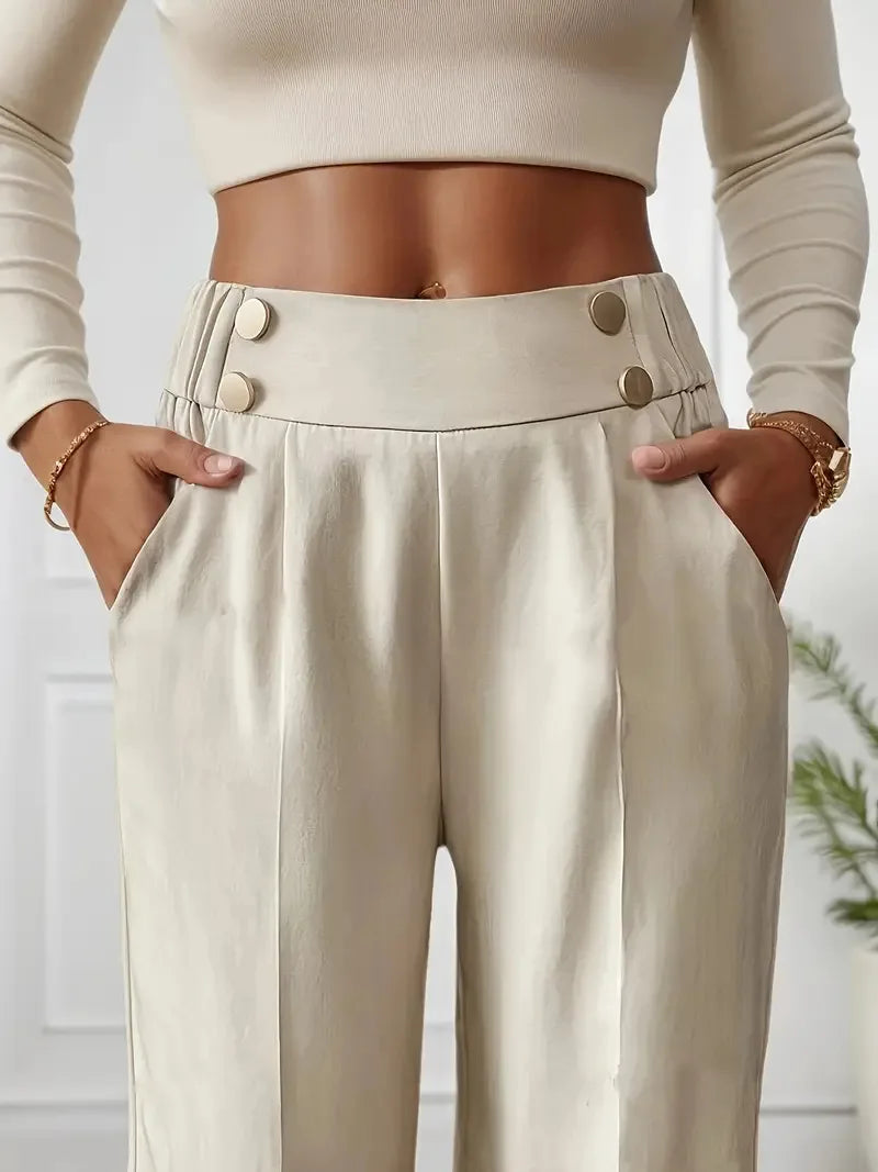 Pantalón Drapeado Elegante | Cintura Alta, Recto, Suelto y Color Sólido Verano 2025