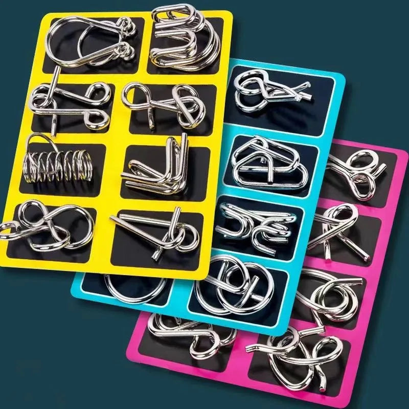 Rompecabezas Montessori de Metal para niños y adultos, juego interactivo de alambre, IQ, Mente, Cerebro, juguetes educativos, 8 piezas por juego