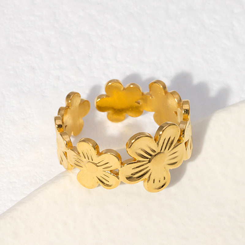 Anillos de flores Vintage de acero inoxidable, anillos abiertos ajustables de Color dorado y plateado para mujeres y niñas, accesorios, regalos