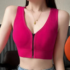 Top Deportivo Cremallera Frontal | Cuello V | Acolchado Sin Costuras | Ticotrendy