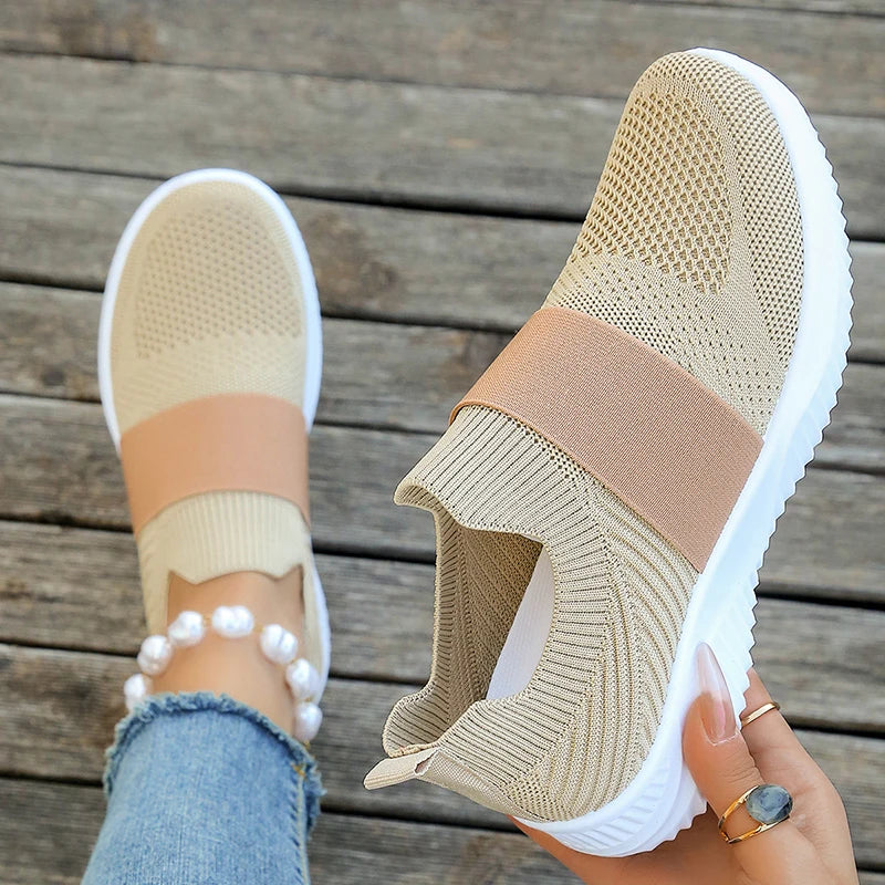 Zapatillas Tejidas de Malla Transpirable | Sin Cordones | Suela Gruesa Antideslizante | Primavera-Verano