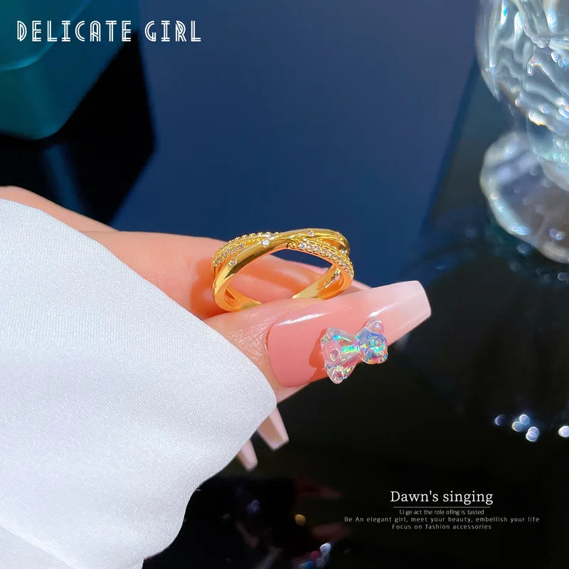 Anillos ajustables con forma de cruz de circón Simple para mujeres y niñas, anillos de cobre de Color dorado a la moda, accesorios para dedos, regalos