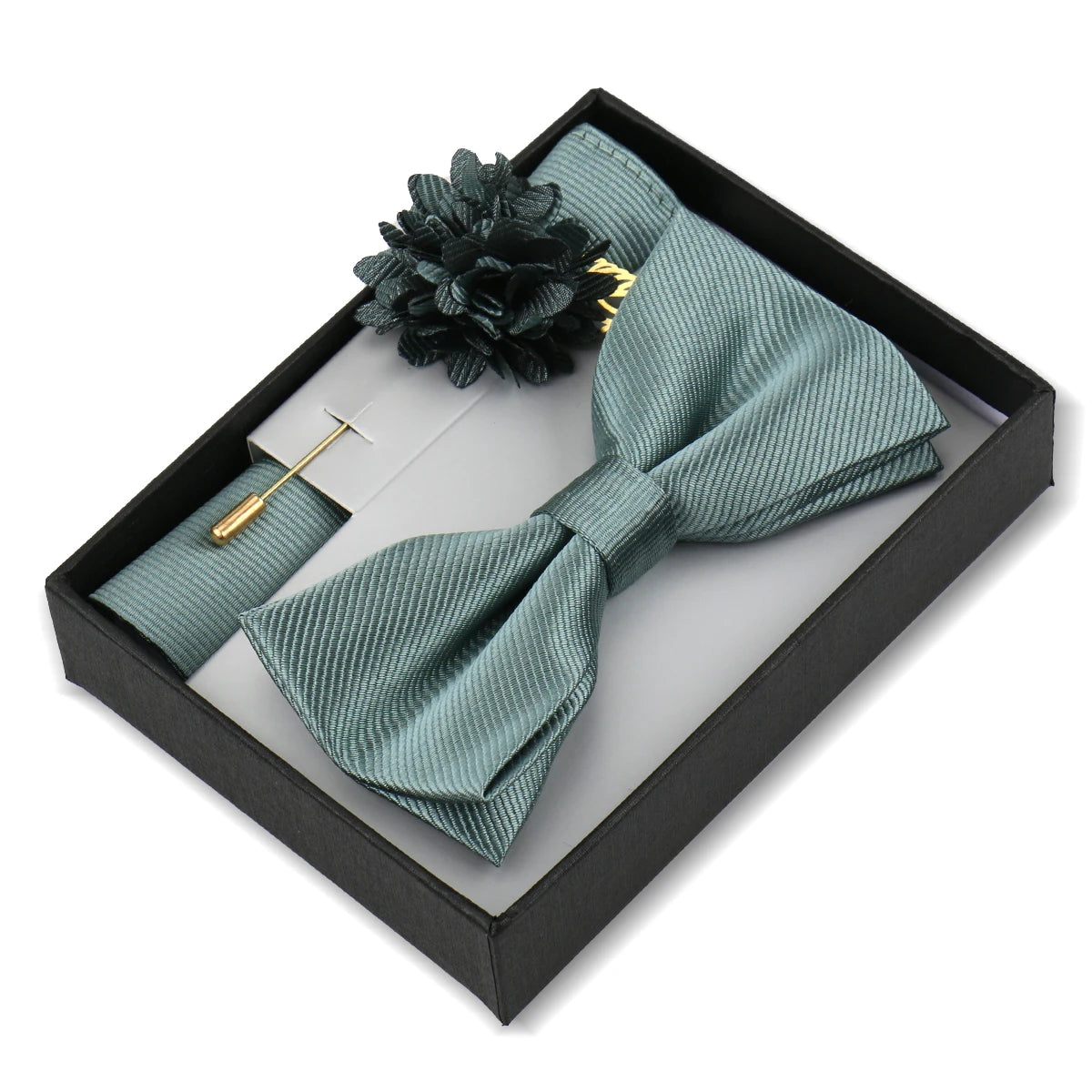 Set De Pajarita Broche Flor Pañuelo Accesorio De Traje Boda