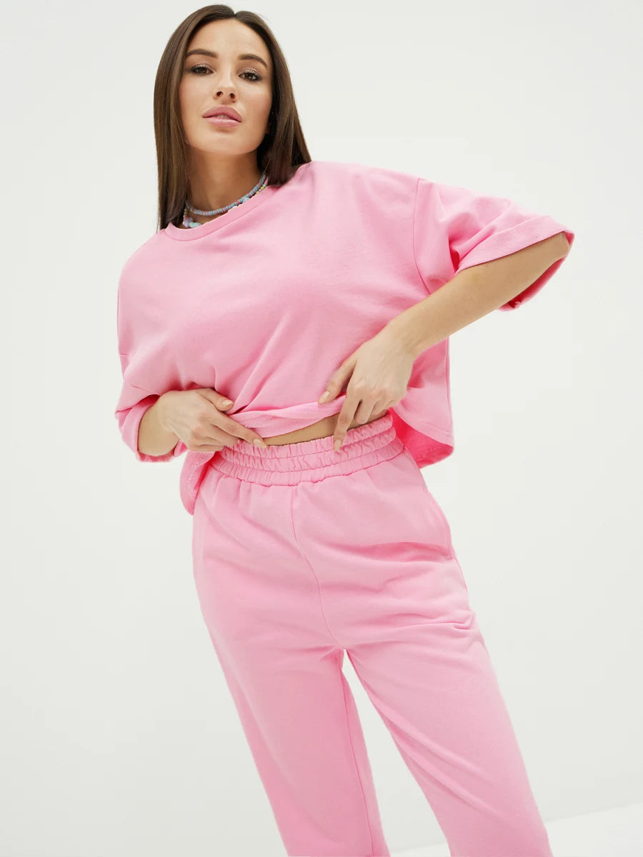 Conjunto 2 Piezas Algodón Oversize | Top y Pantalón Casual | Gris/Blanco | Verano 2025 | Ticotrendy