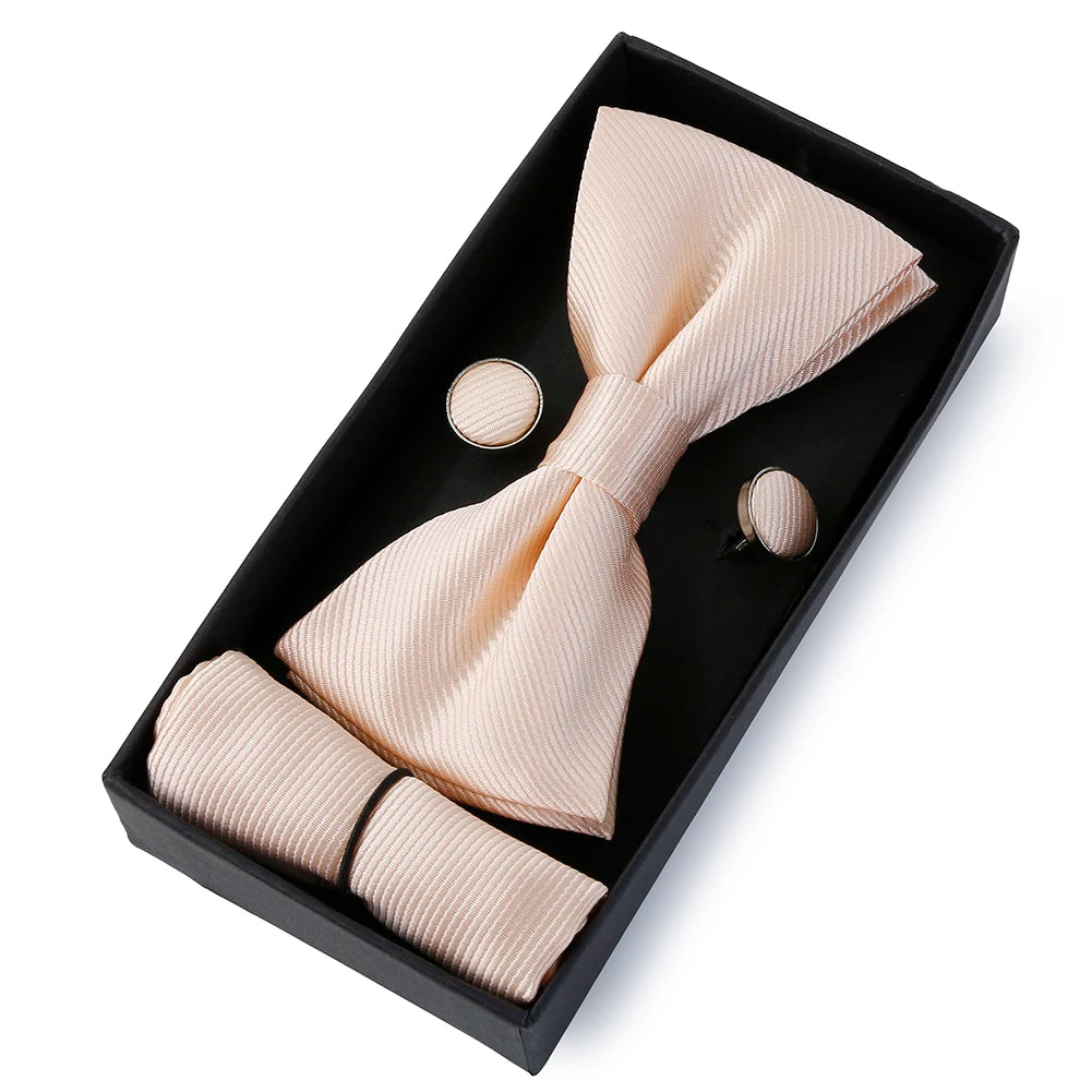 Set De Pajarita Pañuelo Gemelos Regalo Elegante Estilo Para Hombres