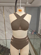Conjunto de Bikini Halter de Color Sólido Cikini para Vacaciones y Playa