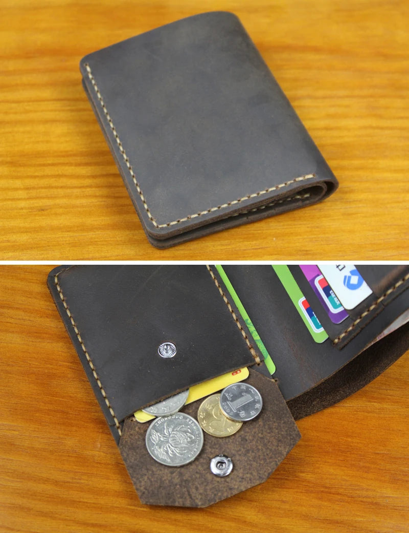 Cartera de Cuero Crazy Horse para Hombre | Hecha a Mano | Clips de Cuero | Bolsillo Vertical