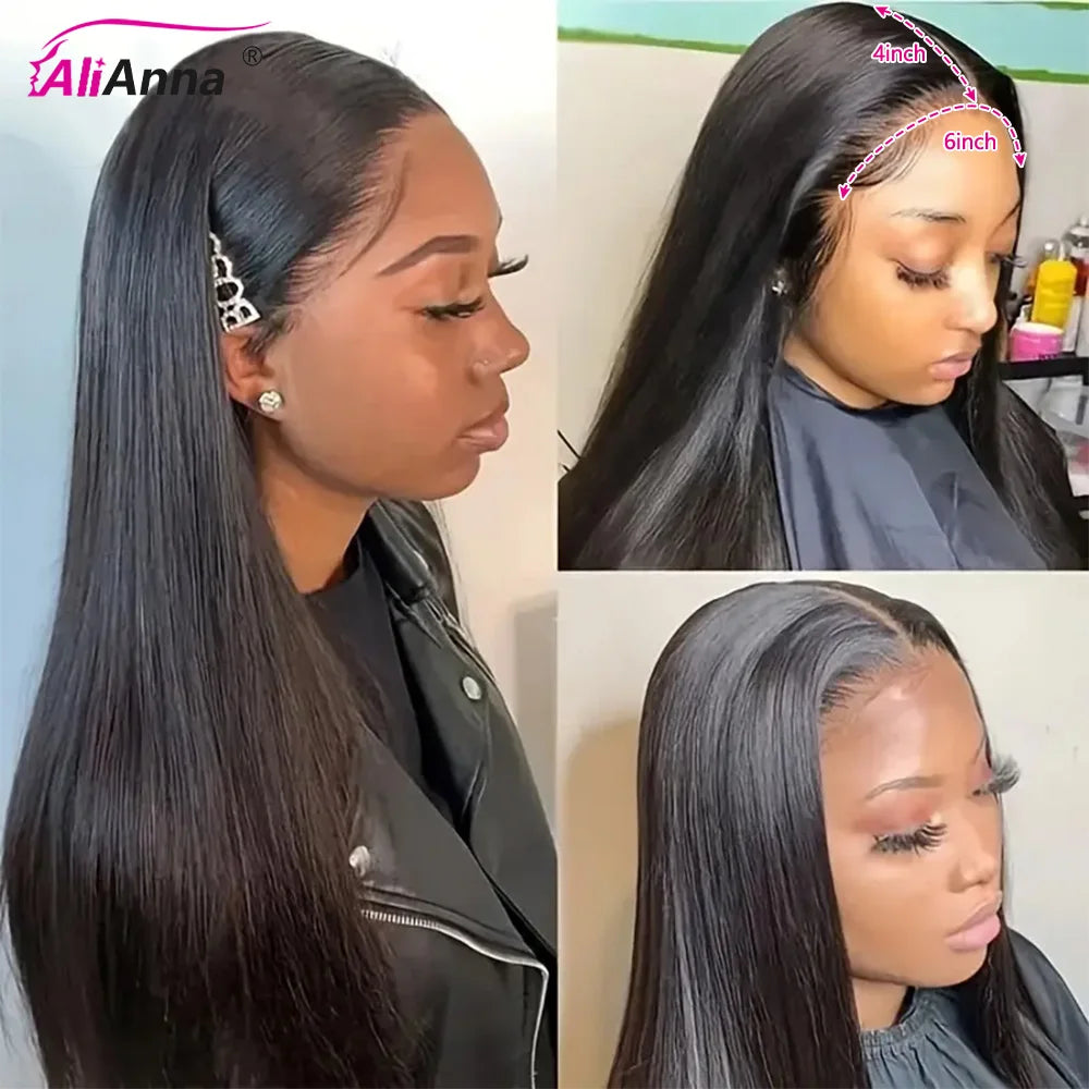 26 28 30 pulgadas 6X4 pelucas rectas sin pegamento cabello humano listo para usar pelucas de cabello humano brasileño precortado peluca con cierre peluca de cabello humano