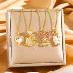 Cadena de acero inoxidable Sanrio lindo Hello Kitty Kuromi collares con colgante de circón brillante para mujeres niñas joyería de moda de Color dorado