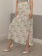 Falda Larga De Gasa Floral Con Abertura Y Vuelo De Verano