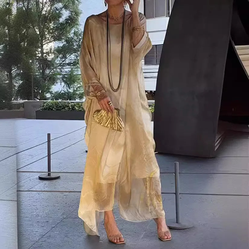 Vestido Largo de Chifón Bohemio Manga Corta