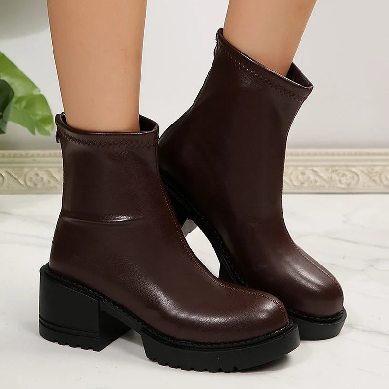 Botines de Tacón Grueso con Plataforma y Cremallera de Moda