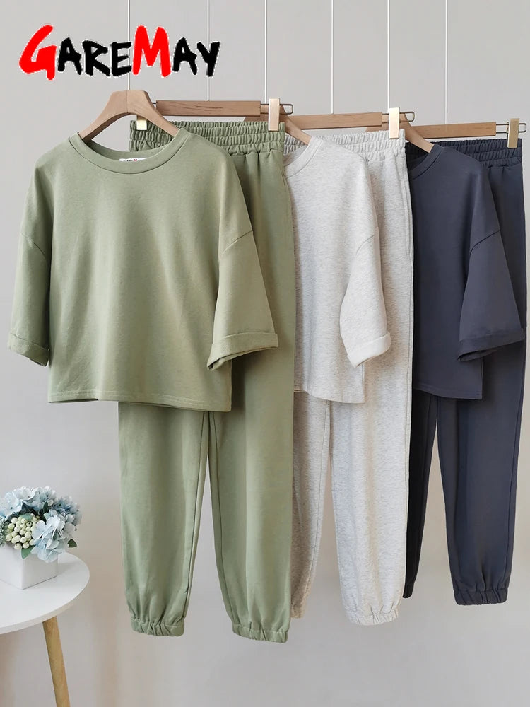 Conjunto 2 Piezas Algodón Oversize | Top y Pantalón Casual | Gris/Blanco | Verano 2025 | Ticotrendy