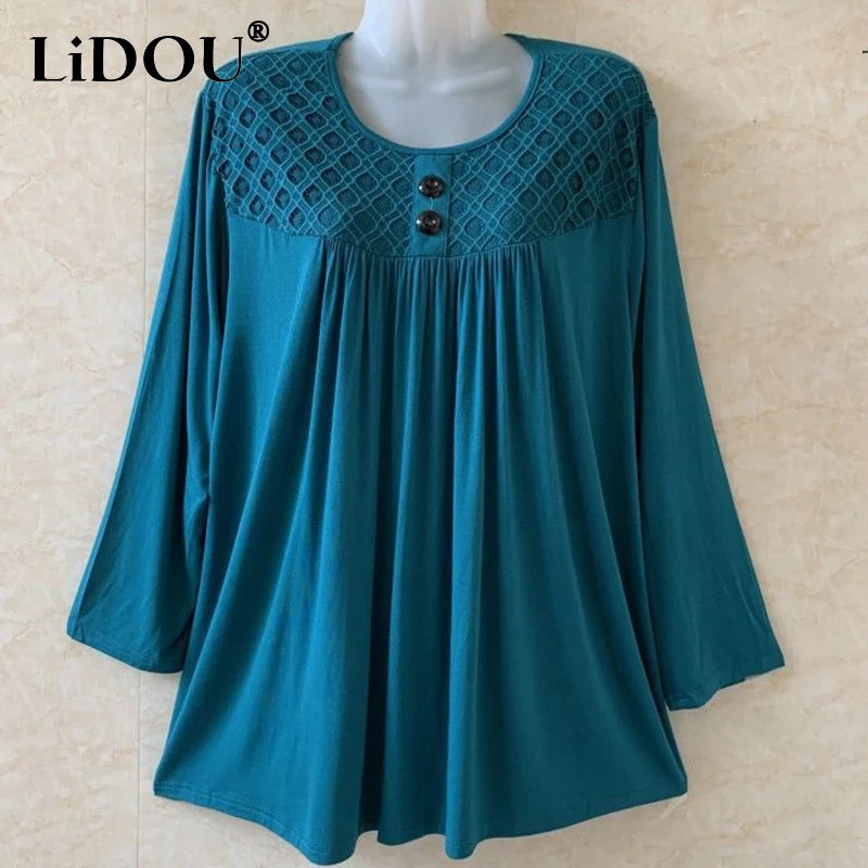 Top Vintage | Talla Grande | Encaje y Manga Larga | Tico Trendy
