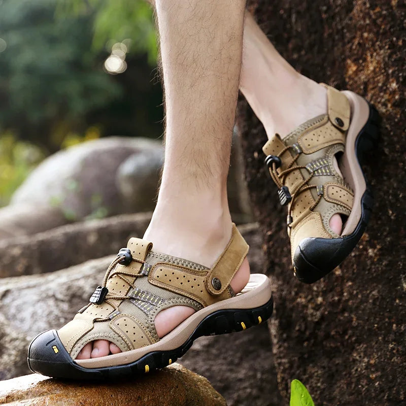 Sandalias Cuero Genuino Hombre Playa Casual Hechas a Mano | Estilo Conciso Lujo