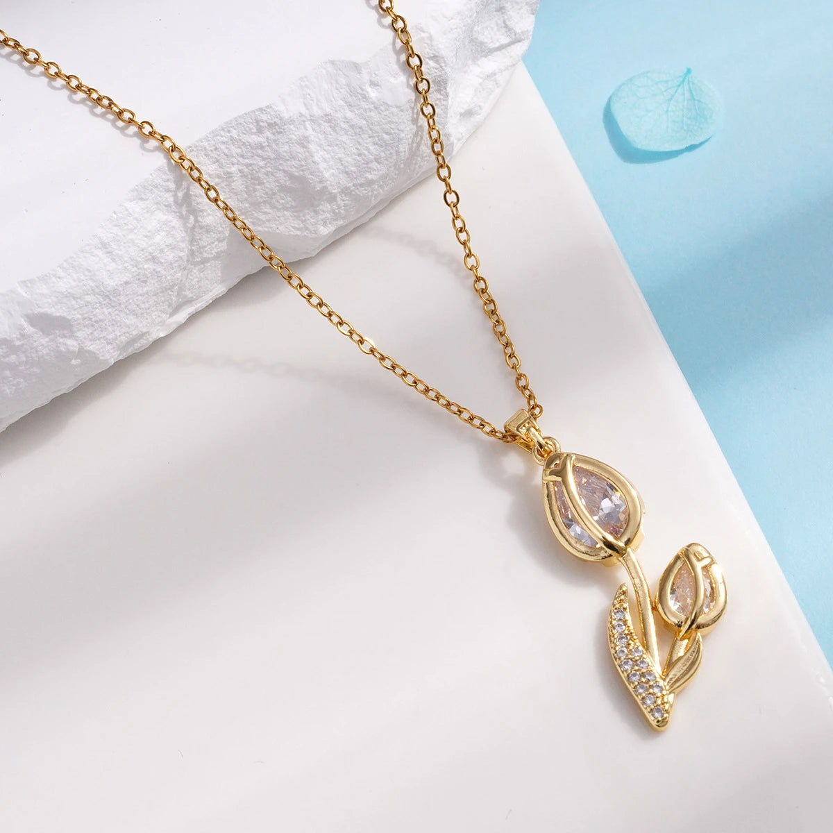 Collar Elegante Tulipán Circón ∣ Cadena Acero Inoxidable ∣ Joyería Moda Femenina