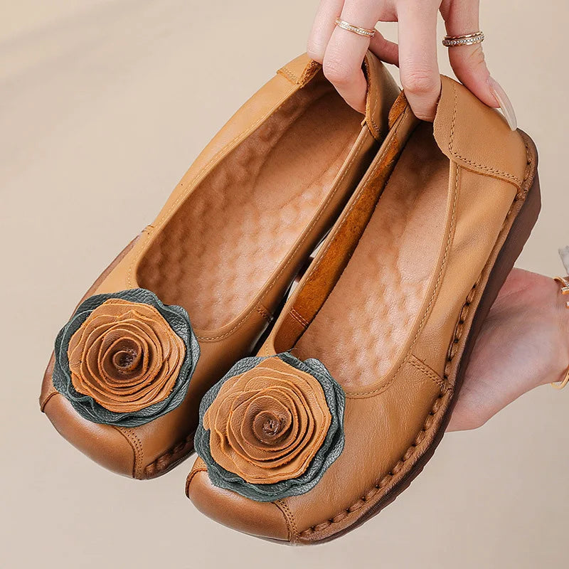 Mocasines Étnicos De Flores | Cuero Genuino Estilo Retro Lujoso Casual