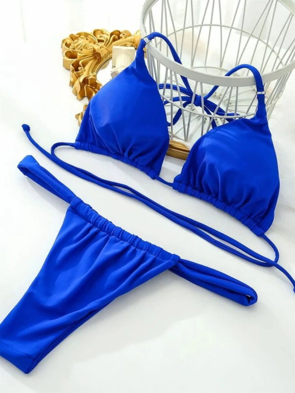 Conjunto de Bikini de Color Liso con Correa para Playa