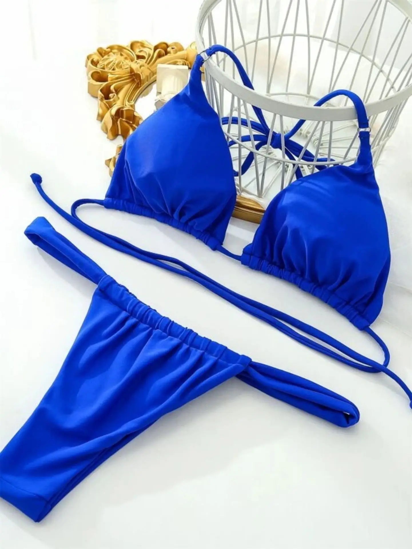 Conjunto de Bikini de Color Liso con Correa para Playa