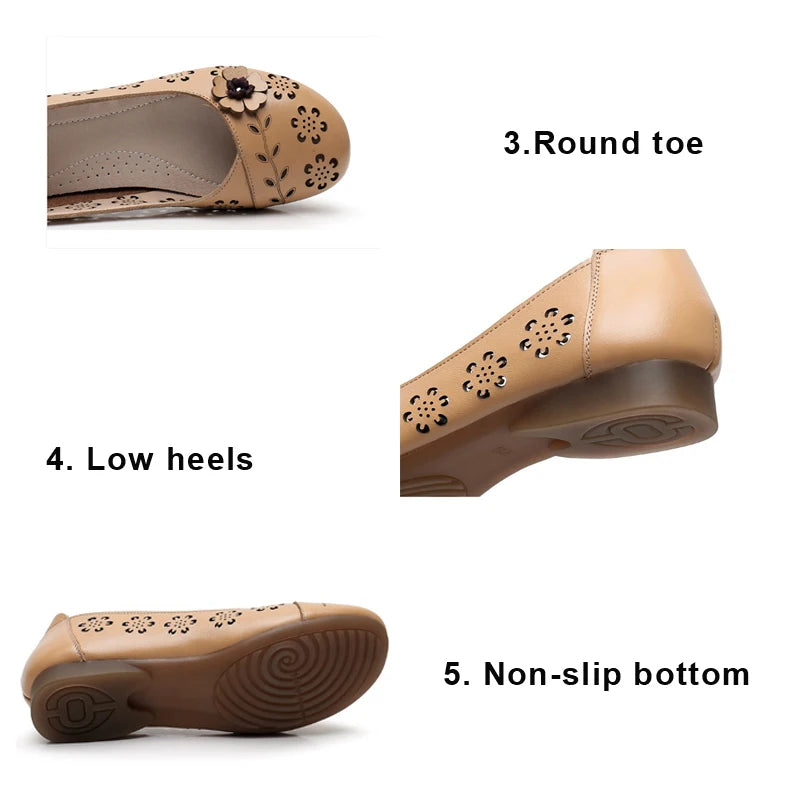 Mocasines de Cuero con Diseño Floral | Recortes Blancos | Planos | Informales