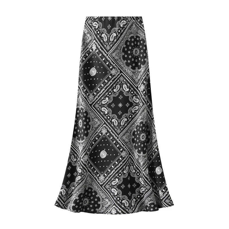 Falda Vintage de Satén | Estampado Floral Elegante
