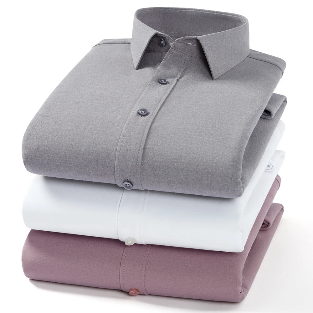 Camisa de Lana Cálida Hombre | Manga Larga | Negocios Casual | Color Sólido Suave