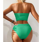 Tankini Triangular de Textura Sólida - Traje de Baño de Color Sólido