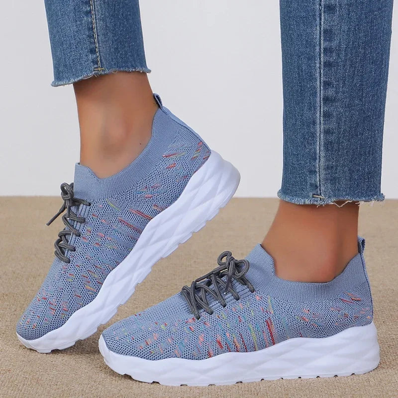 Zapatillas de Punto con Plataforma | Colores Variados | Suela Gruesa Antideslizante | Cordones