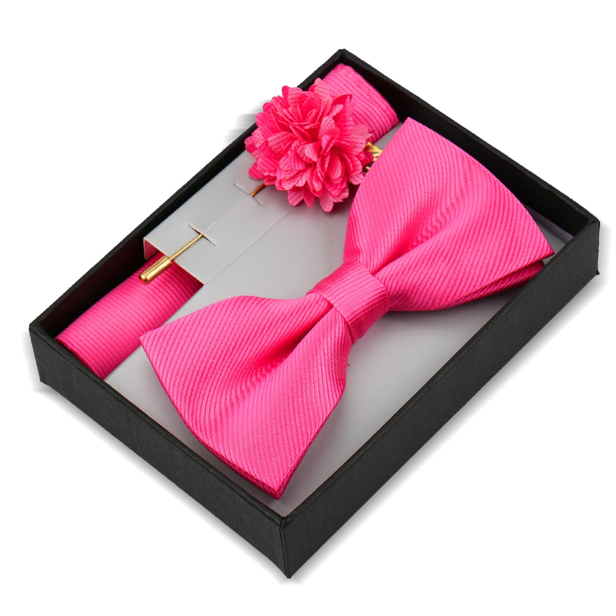 Set De Pajarita Broche Flor Pañuelo Accesorio De Traje Boda