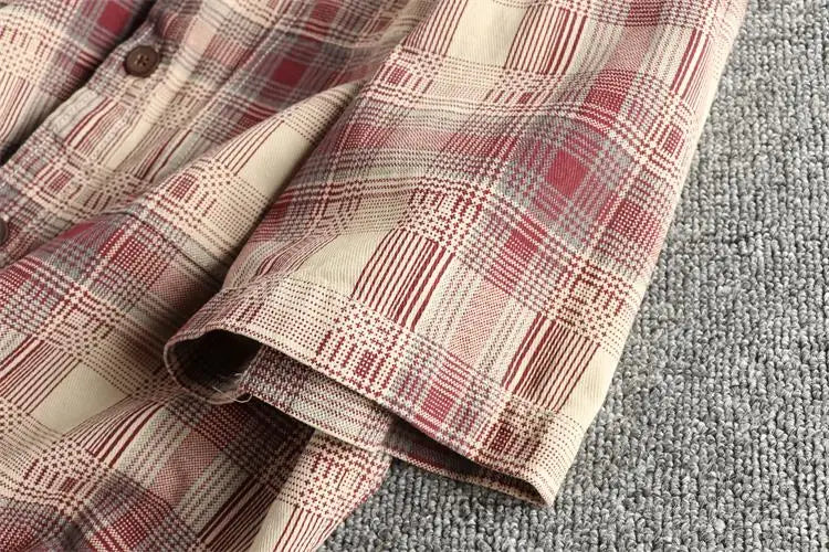 Camisa Retro Hombre | Cuadros Tartán | Algodón Tejido | Corte Holgado | Ticotrendy
