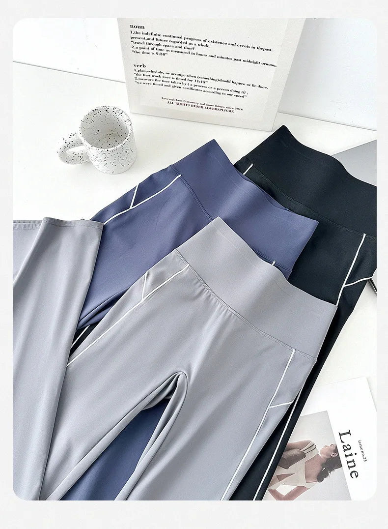 Pantalón Acampanado Curva Raya | Micro Flare Tobillo Dividido | Piel Tiburón Cintura Alta Sexy