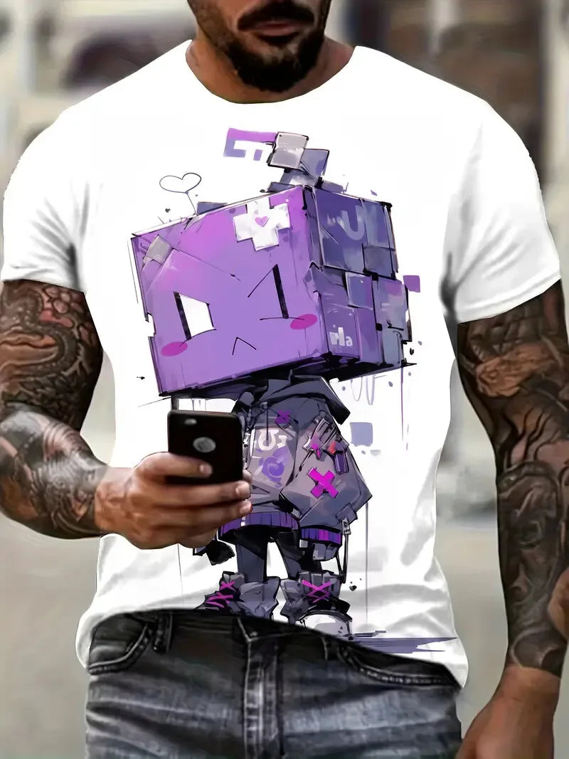 Camiseta Dibujos Animados Hombre | Estampado Gráfico Divertido Manga Corta Secado Rápido