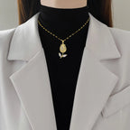Collar Tulipán Circón ∣ Acero Inoxidable TRENDY ∣ Joyería Vintage Femenina