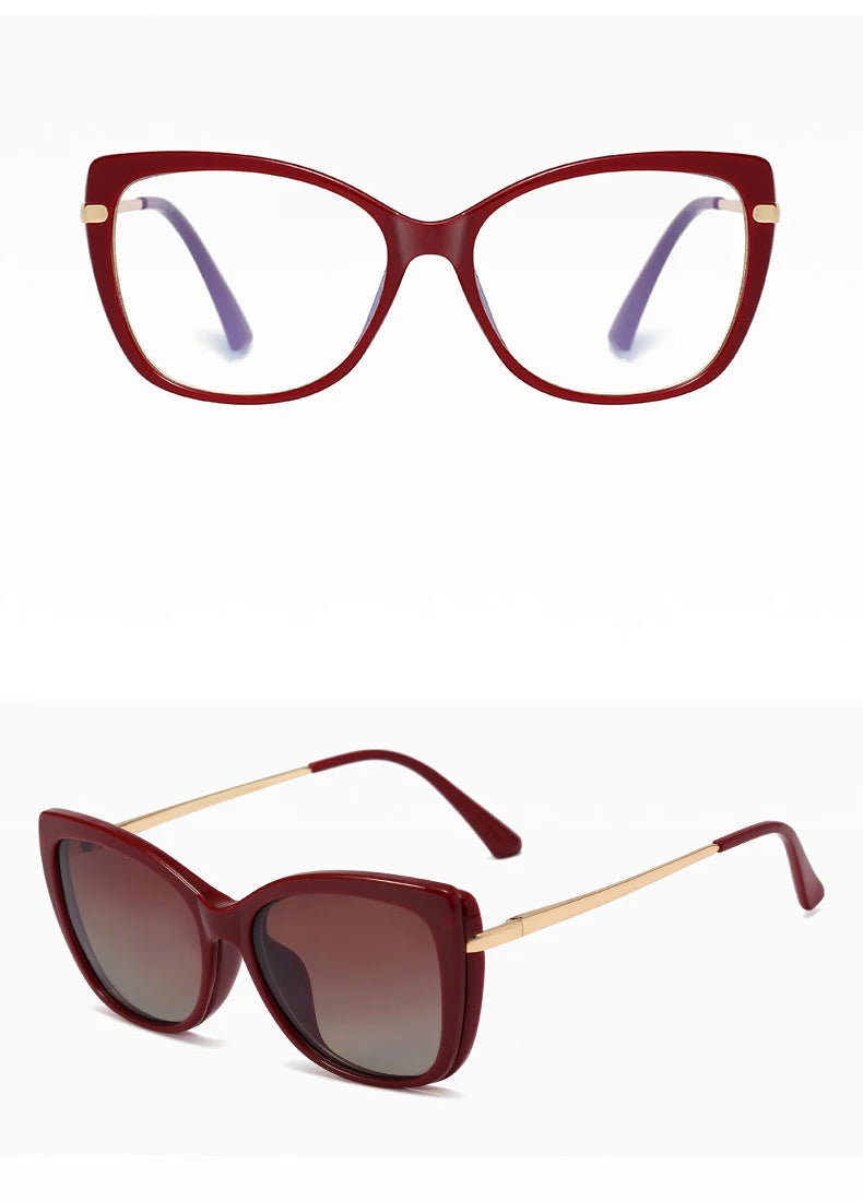 Gafas Lectura Ojo Gato Montura Metálica Clip Magnético | Polarizadas Miopía A La Moda