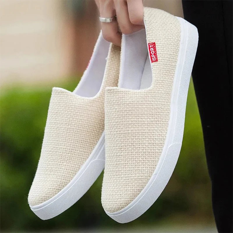 Zapatos Planos Beige de Punto | Transpirables | Sin Cordones | Talla Grande