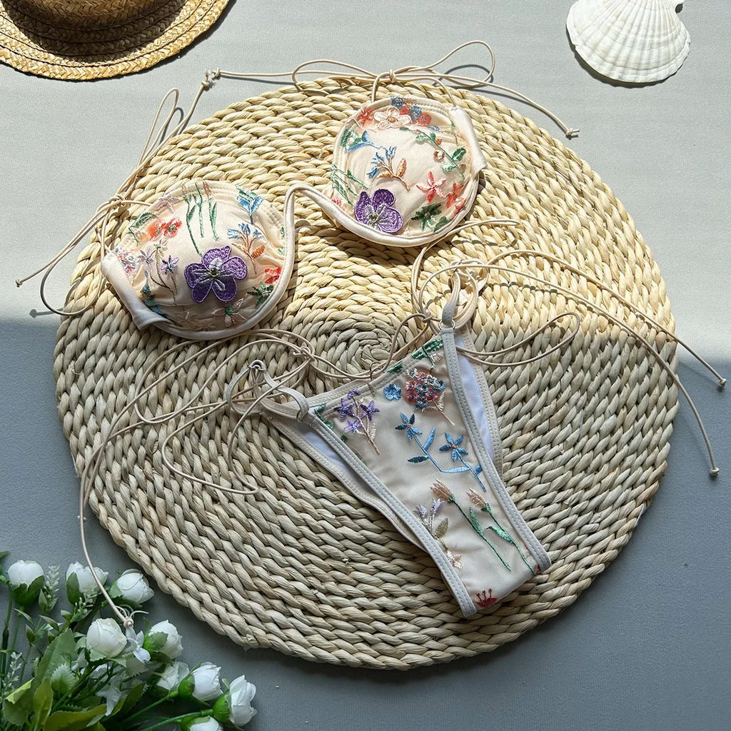Bikini Bordado con Acero - Traje de Baño Dividido Sexy
