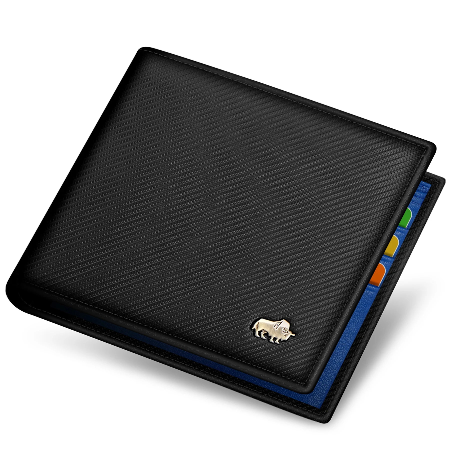 BISON DENIM-billetera de fibra de carbono para hombre, Tarjetero con bloqueo RFID, bolsillo para monedas, monedero de cuero plegable para negocios, regalos ideales para hombre